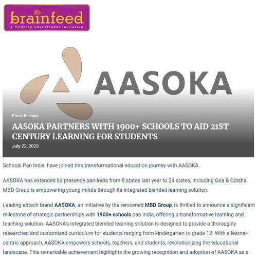AASOKA partners with 1900+ Schools to Aid 21st Century Learning for Students
